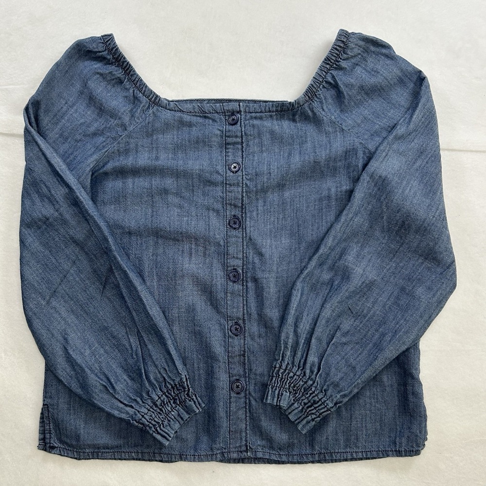 Caslon Denim Blouse Sz S Square Neck Button Down Western Cowgirl Festival Boho